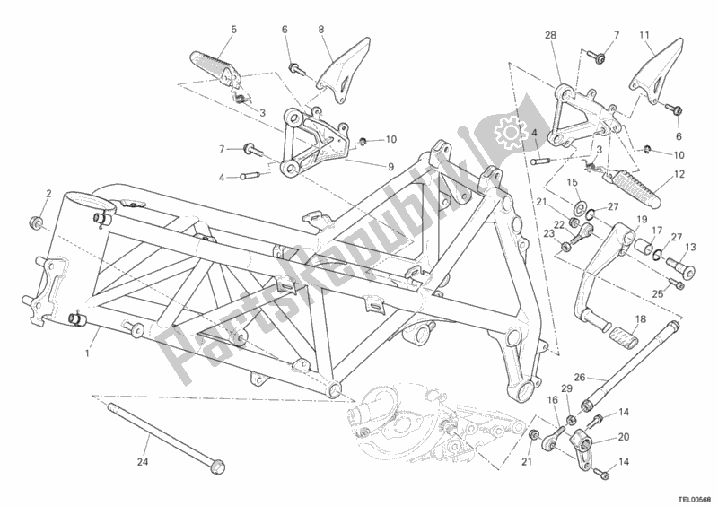 Tutte le parti per il Telaio del Ducati Superbike 1198 R USA 2010